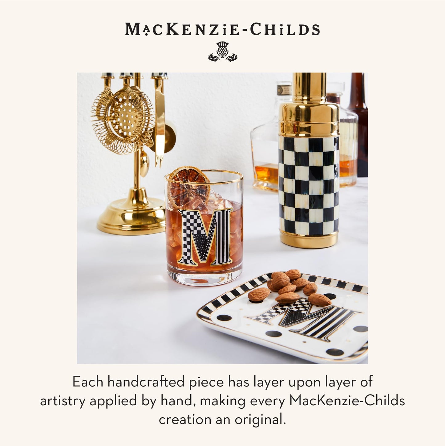 MACKENZIE-CHILDS Ceramic Monogram Dish, Decorative Letter Plate, 5.75 Inches, D