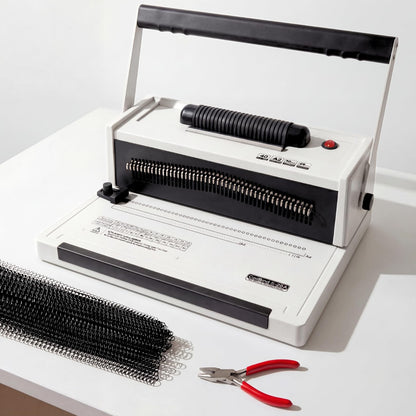 Spiral Binding Machine with Electric Coil Inserter, 20-Sheet Manual Punch, 4:1 Pitch, 46 Fully Disengageable Pins for Versatile Binding - Binds up to 500 Sheets - Includes 100 Coils & Crimping Pliers