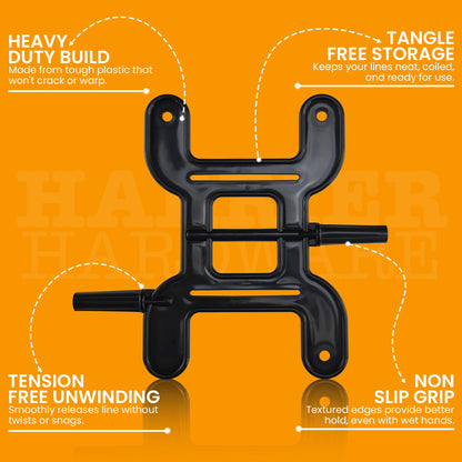 Harrier Hardware Trotline Winder, Black, Christmas Lights Catfish Line Reel & Cord Organizer