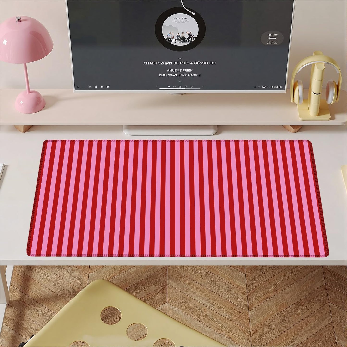 ohisxiacy Pink Red Striped Desk Mat Cute Pastel XXL Large Gaming Mouse Pad Desk Pad Kawaii Aesthetic Cozy Keyboard Laptop Computer Mat Home Office Decor for Women