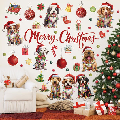 Denylo pro Christmas Dog Wall Decal Merry Christmas Wall Sticker Removable Christmas Wall Decals Decor for Winter Christmas Holiday Party Supplies Home Window Decor