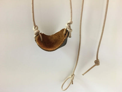 Desert Sand Paracord and Leather Cupped Pouch Shepherd Sling Handmade by David The Shepherd