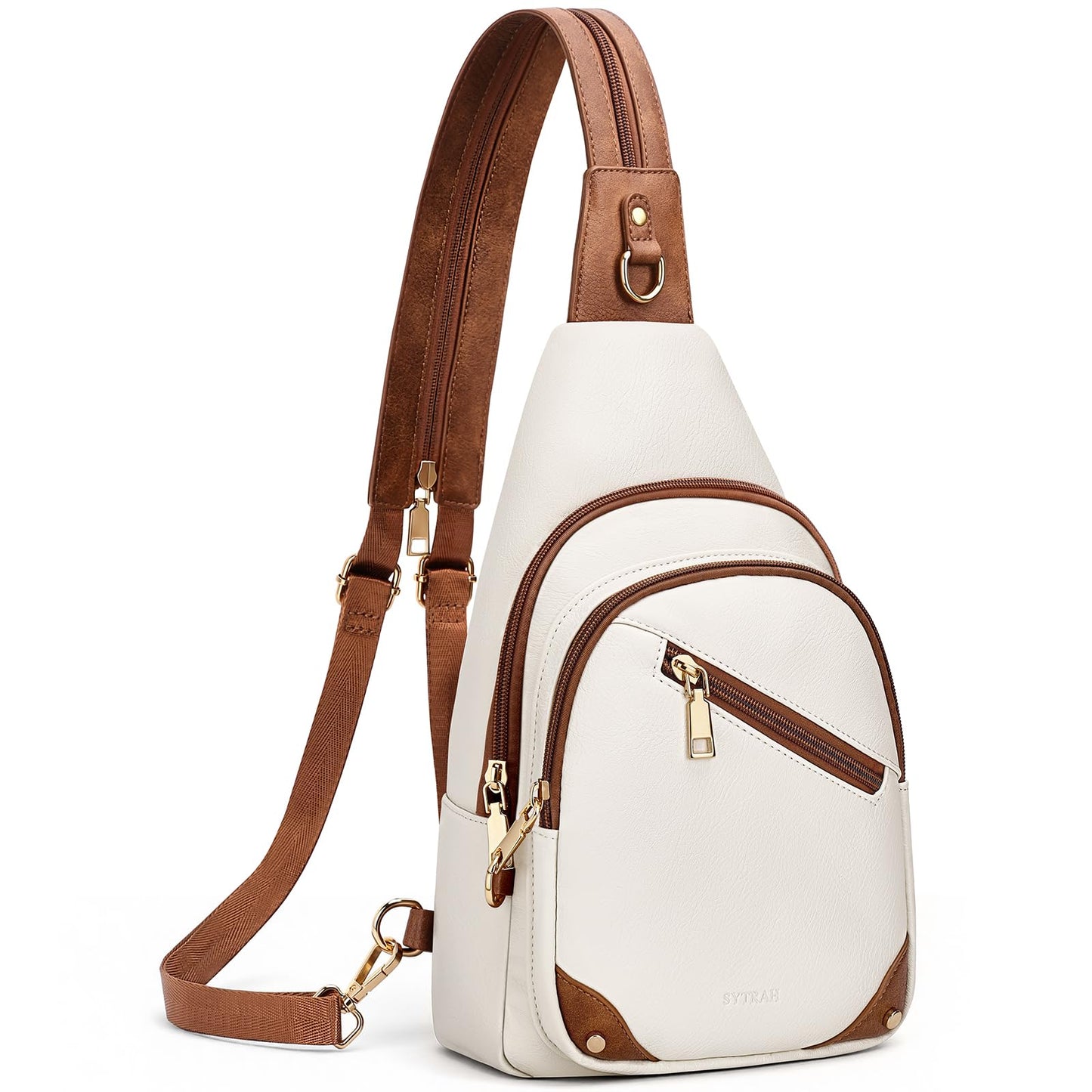 SYTRAH Anti Theft Sling Bag for Women, RFID Crossbody Purses Convertible Sling Backpack, Cross Body Purse Chest Bag for Travel Daily Use Beige Brwon