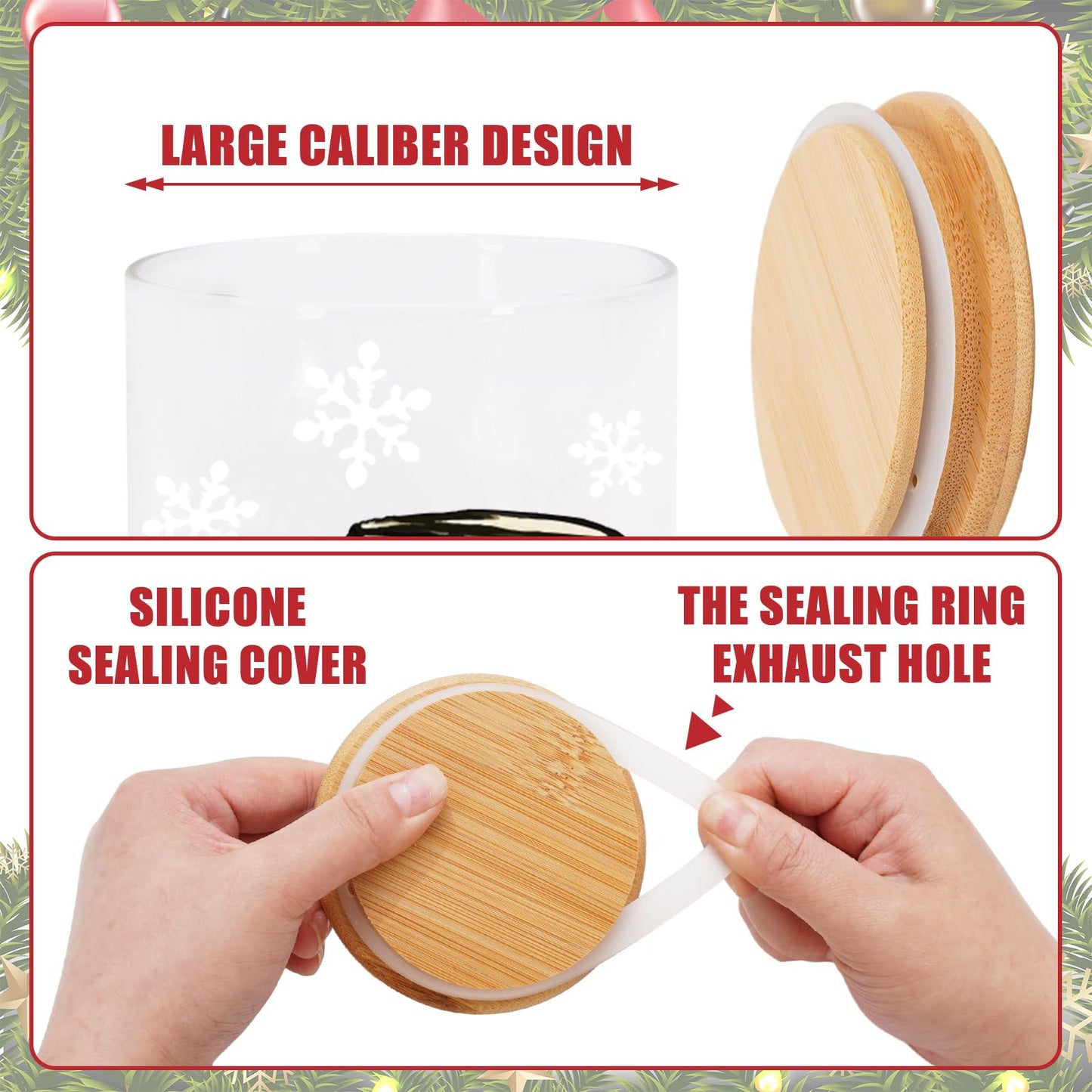 Whaline 6Pcs Christmas Glass Storage Jars with Airtight Lid Santa Snowman Reindeer Decorative Food Canisters Sets Candy Jars for Winter Xmas Home Kitchen Countertop