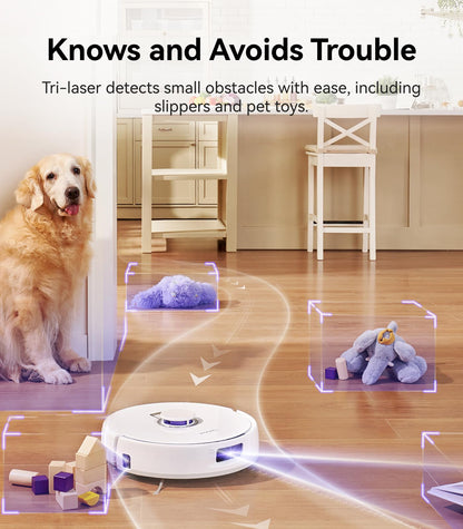 NARWAL Freo X Plus Robot Vacuum and Mop, 7-Week Dust Storage, 7800Pa Suction, Zero Tangles, Tri-Laser Obstacle Avoidance, LiDAR Navigation, Self Vacuum Cleaner for Pet Hair, Hard Floor, Carpet