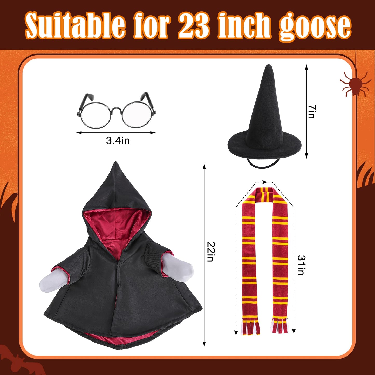 Watayo 4 Pcs/Set Christmas Wizard Goose Outfits, Lawn Porch Goose Statue Wizard Costume, Garden Goose Witch Clothes with Hat Scarf Glasses for 23" Statue Christmas Fall Outdoor Patio Yard Decor