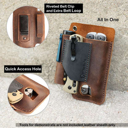 Gentlestache Leather Multitool Sheath - Leather Multi Tool Holster for Belt - Multitool Holder - Multitool Pouch for Leatherman Tool, Flashlight, Pen, Belt Clip EDC Belt Organizer Darkbrown