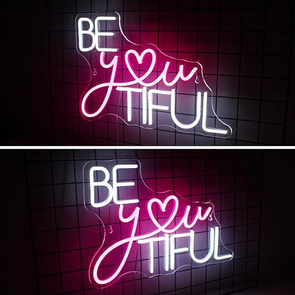 Horseneon Be You Tiful Neon Led Sign, Rectangular Pink Neon Light Sign, 16.5''*11.6'', Wall Mount, Modern Love Theme, USB Powered, Acrylic Material, Perfect for Room Decor, Salon, Party, Gift