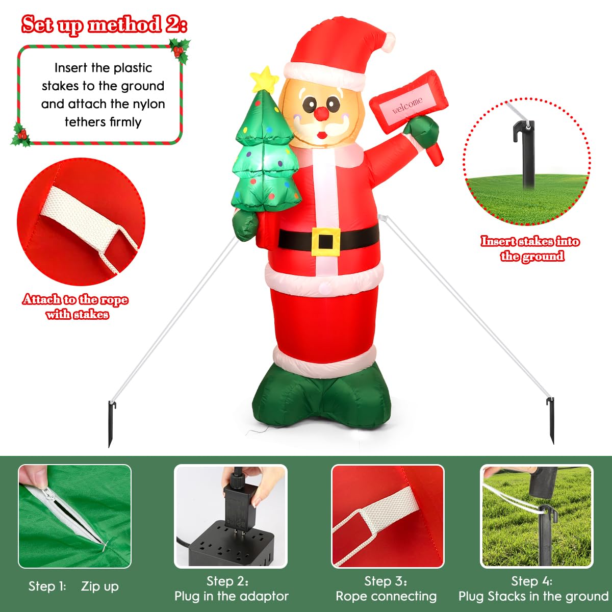 6Ft Christmas Inflatables Santa Gingerbread with LED Lights & Gift Box, Giant Christmas Inflatables Yard Decorations, Xmas Blow Up Santa Claus, Indoor/Outdoor Christmas Decor for Holiday Patio Garden