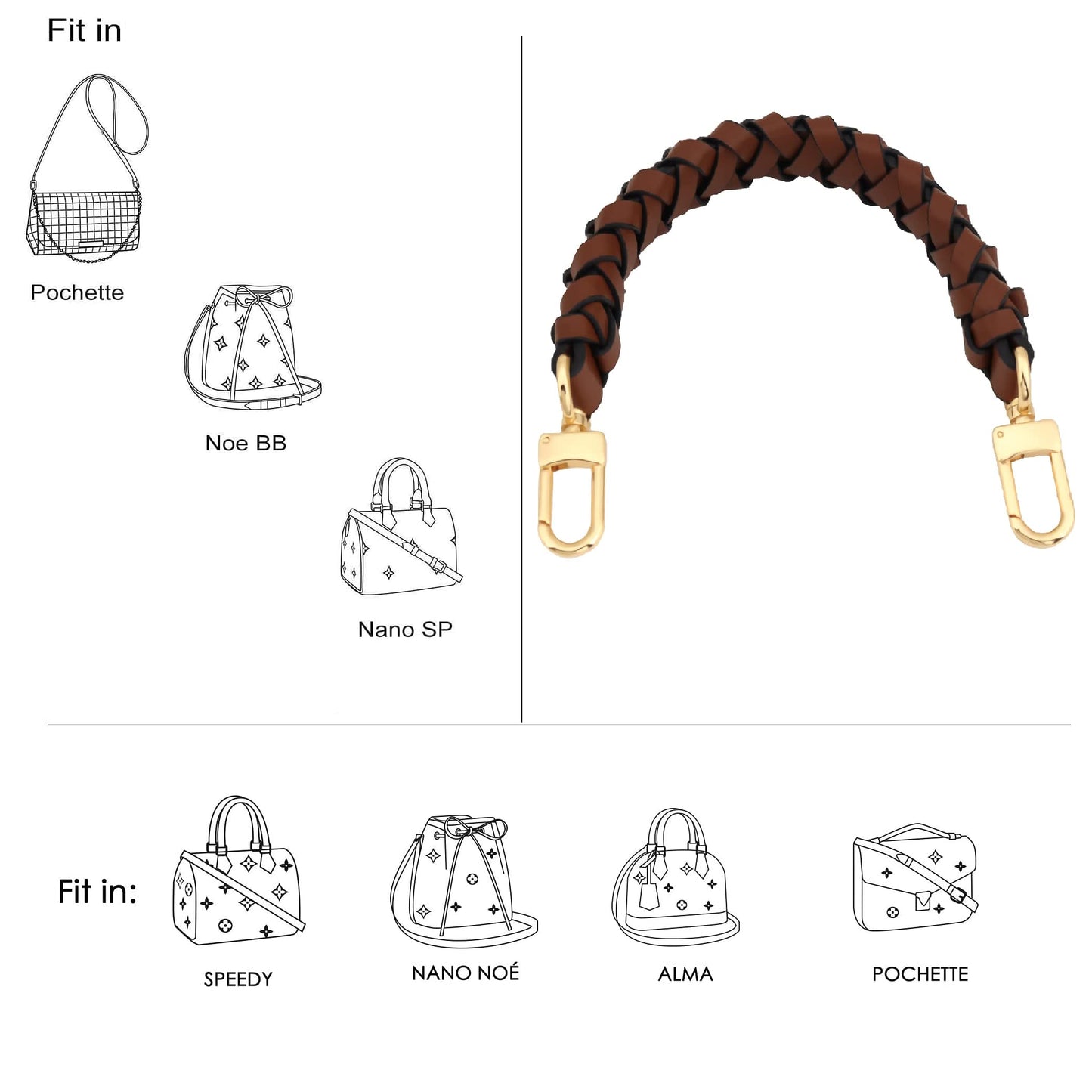 GOXTECH 12 Inches Genuine Leather Top Braided Handle Suitable for Hobo Bucket Bags Pochette Bag (Dark Brown)