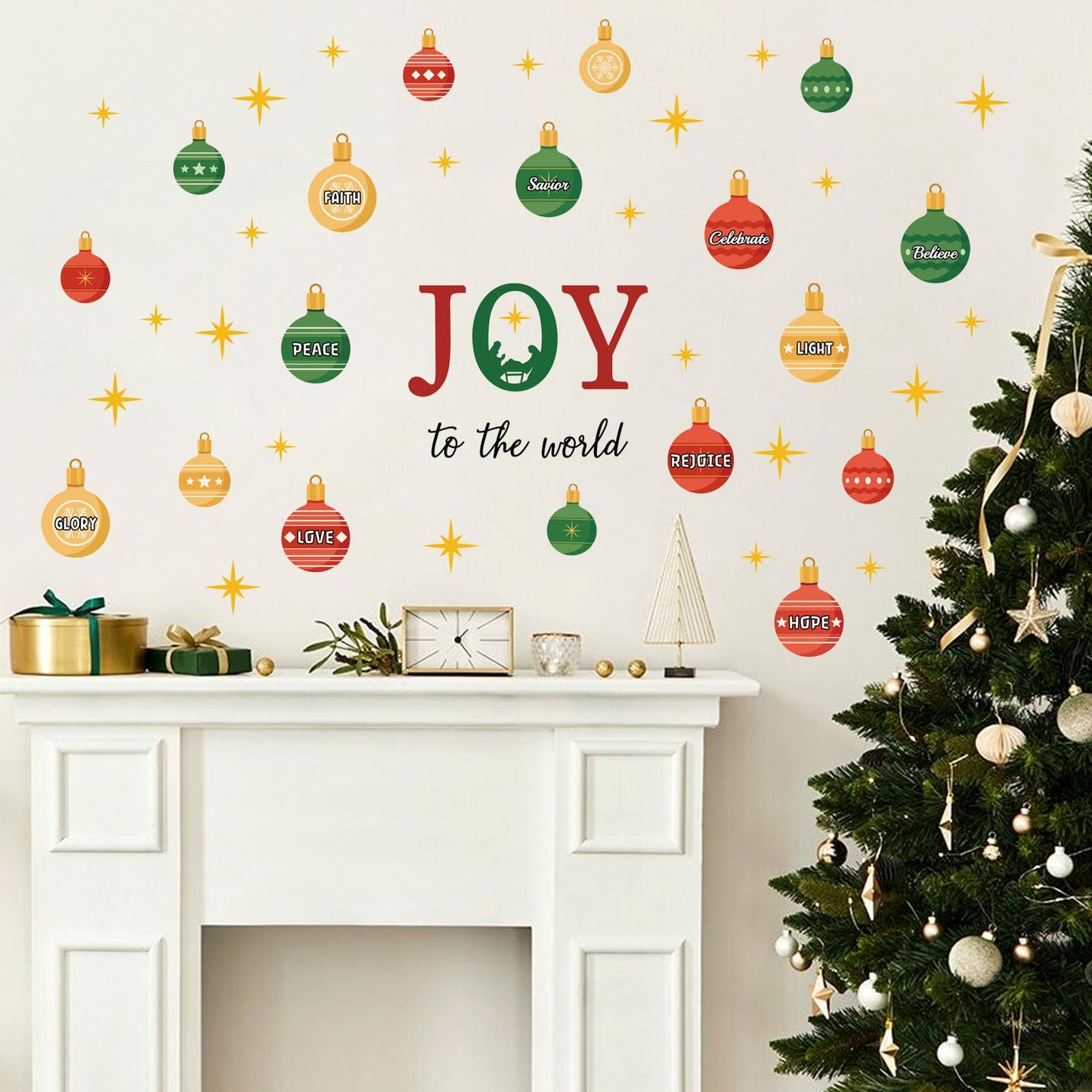 TOARTi Joy to The World Wall Decal Christmas Ball Window Cling Merry Christmas Light Ball Wall Stickers Xmas Christmas Bible Quotes Stickers Nativity Scene Decals Xmas Holiday Party Supplies