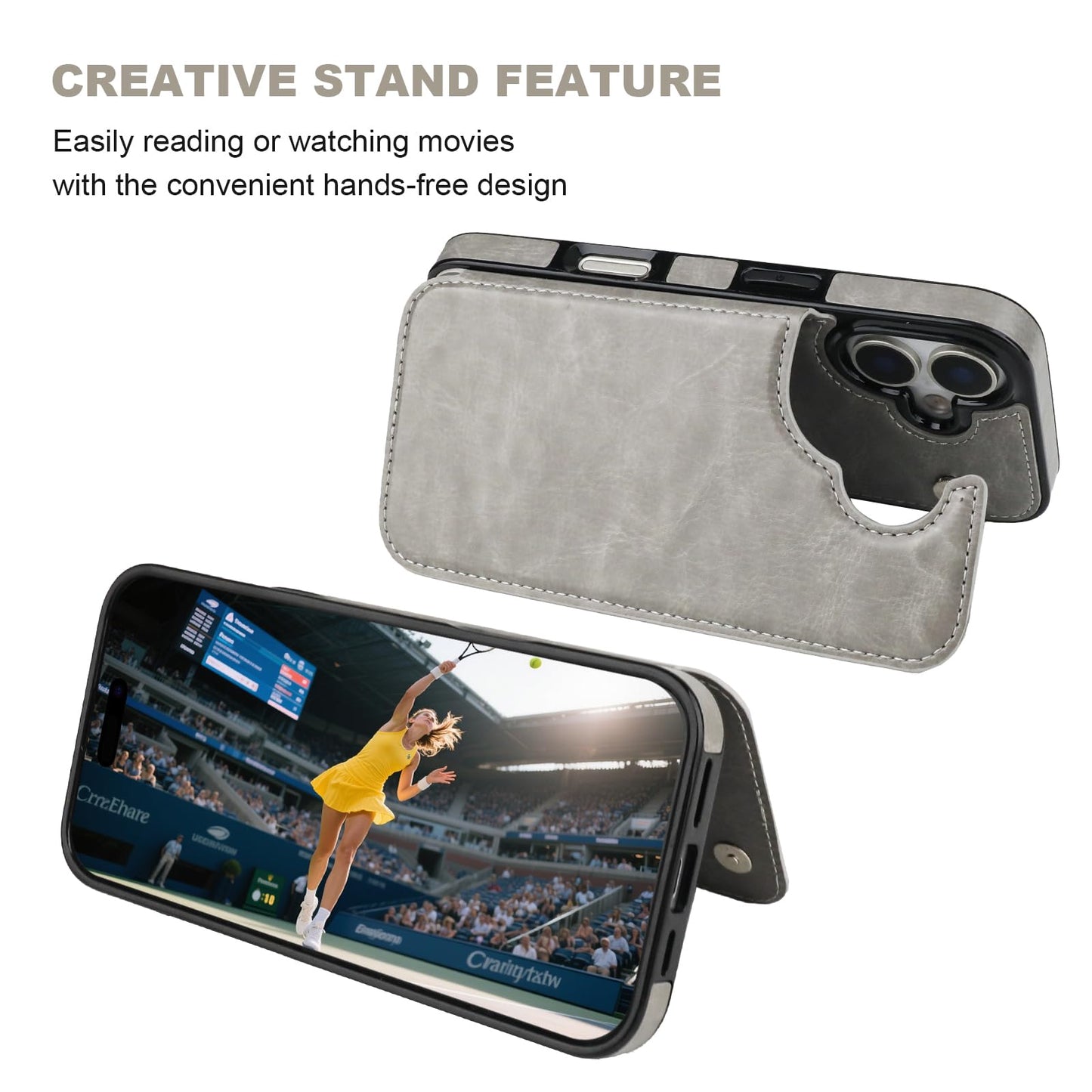 ONETOP Compatible with iPhone 17 Wallet Case with Card Holder, PU Leather Kickstand Card Slots Case, Double Magnetic Clasp and Durable Shockproof Cover 6.3 Inch (Gray)