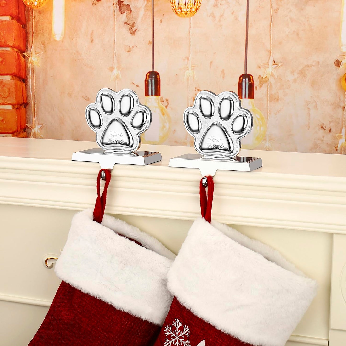 Christmas Stocking Holders for Fireplace Mantle Dog Paw Mantle Stocking Hangers Sliver Sturdy Stocking Hook for Tables Window Fireplace Home Decoration (1,Dog Paw)