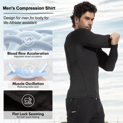 CL convallaria 4 Pack Compression Shirt Men Long Short Sleeve Cooling Dry Rash Guard Athletic T Shirt for Sports