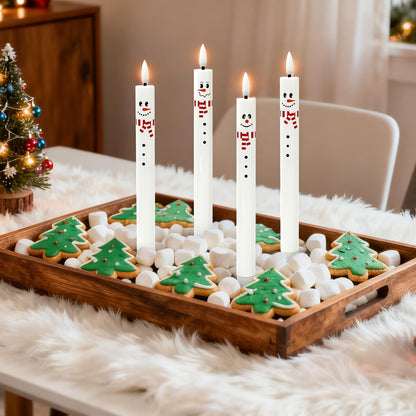 Whaline 6Pcs Winter Snowman Flameless Taper Candles with Remote Cute Christmas Battery Operated Flickering Candlesticks Electric LED Candle Boxed for Holiday Party Home Table Centerpiece Decor