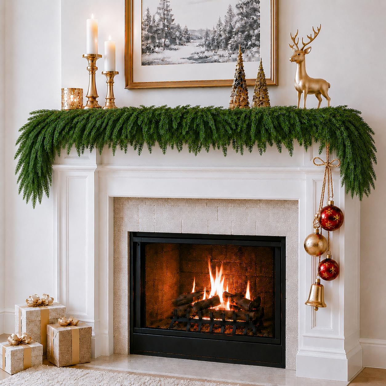 FesNiva 1 Pack Artificial Norfolk Pine Garland, Winter Greenery Garland for Christmas Decorations, Ideal for Mantle, Table, Fireplace, Home and Holiday Decor (5.6 FT)