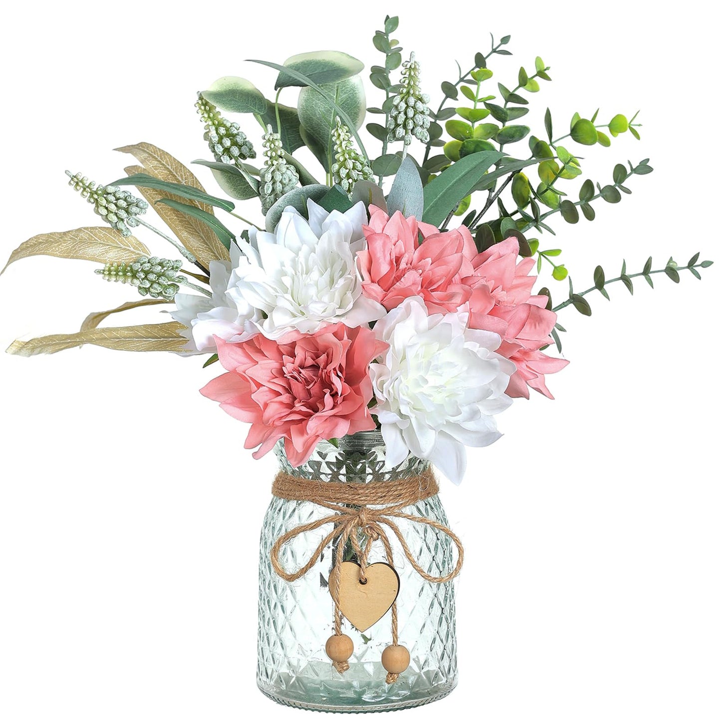 Faux Flowers with Vase,Artificial Silk Flowers in Vase, Fake Plant Eucalyptus and Willow,Flower Arrangement for Home Farmhouse Dining Table Centerpiece Decorations Coffee Table Decor (Dusty Pink)