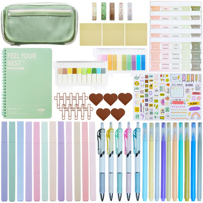 LEIOSAGN 67pcs Bible Study Supplies Journaling Kit for Study Group with Pencil Case, No Bleed Highlighters, Pens, Bookmarks, Notebook, Tabs, Index Stickers, Note Stickers, Transparent Sticky Notes