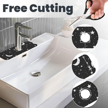 Faucet Draining Mat For Kitchen Sink, Moons Stars White Diatom Mud Absorbent