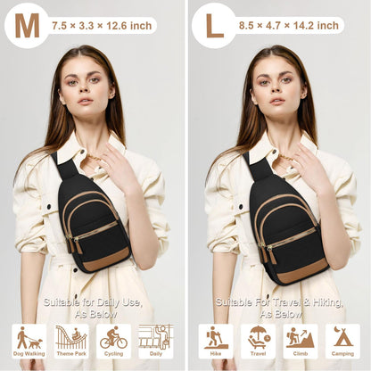 Capolo Sling Bag for Women Men Waterproof Crossbody Bags for Women Trendy Casual Fanny Pack with Convertible Shoulder Strap Chest Bag for Travel Hiking(Black, Medium)