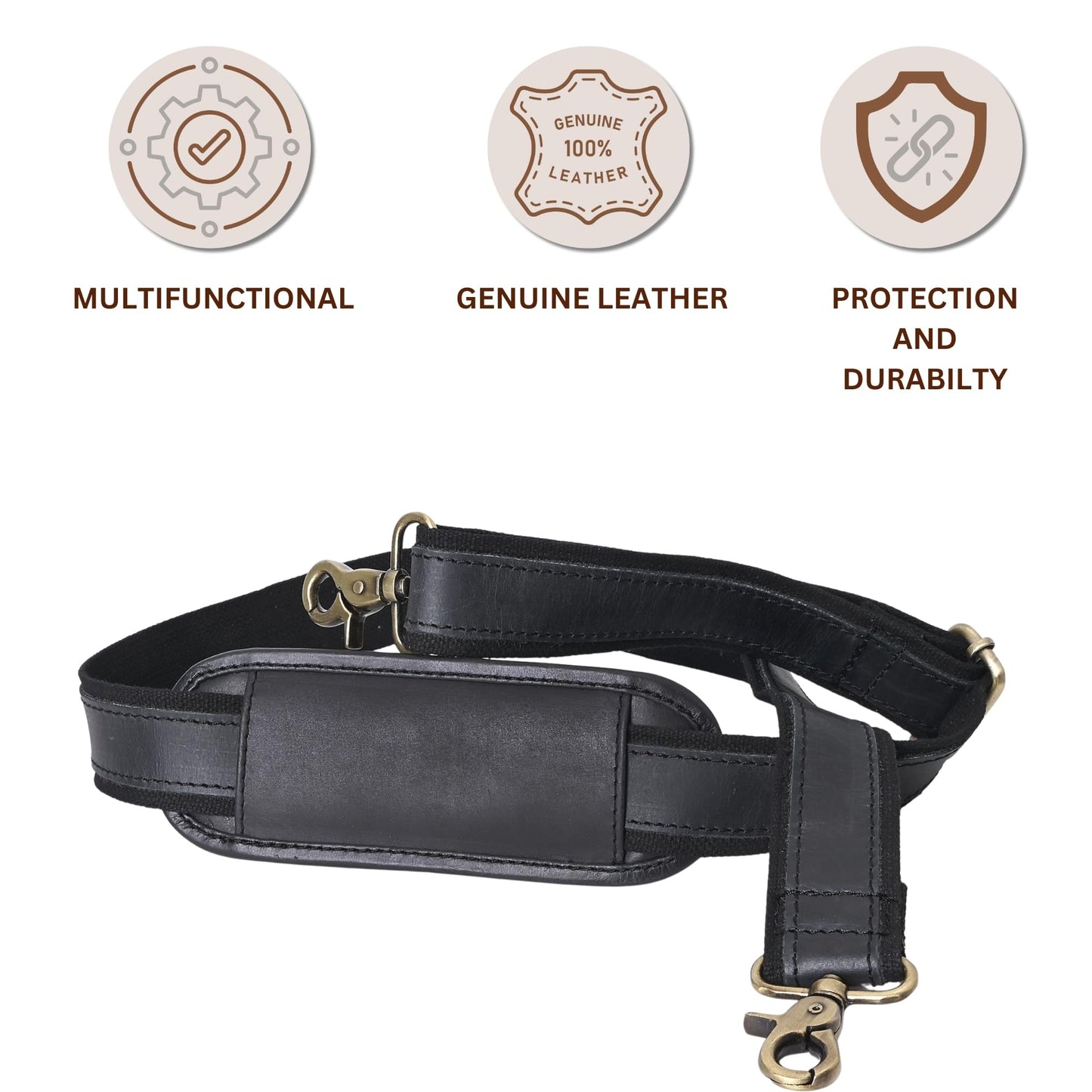 Autentico Premium Tan Leather Travel Bag Strap Adjustable Replacement Shoulder Strap Extra Wide Padded Design for Weekenders, Carry-Ons, Duffels Genuine Leather Comfort (Black)