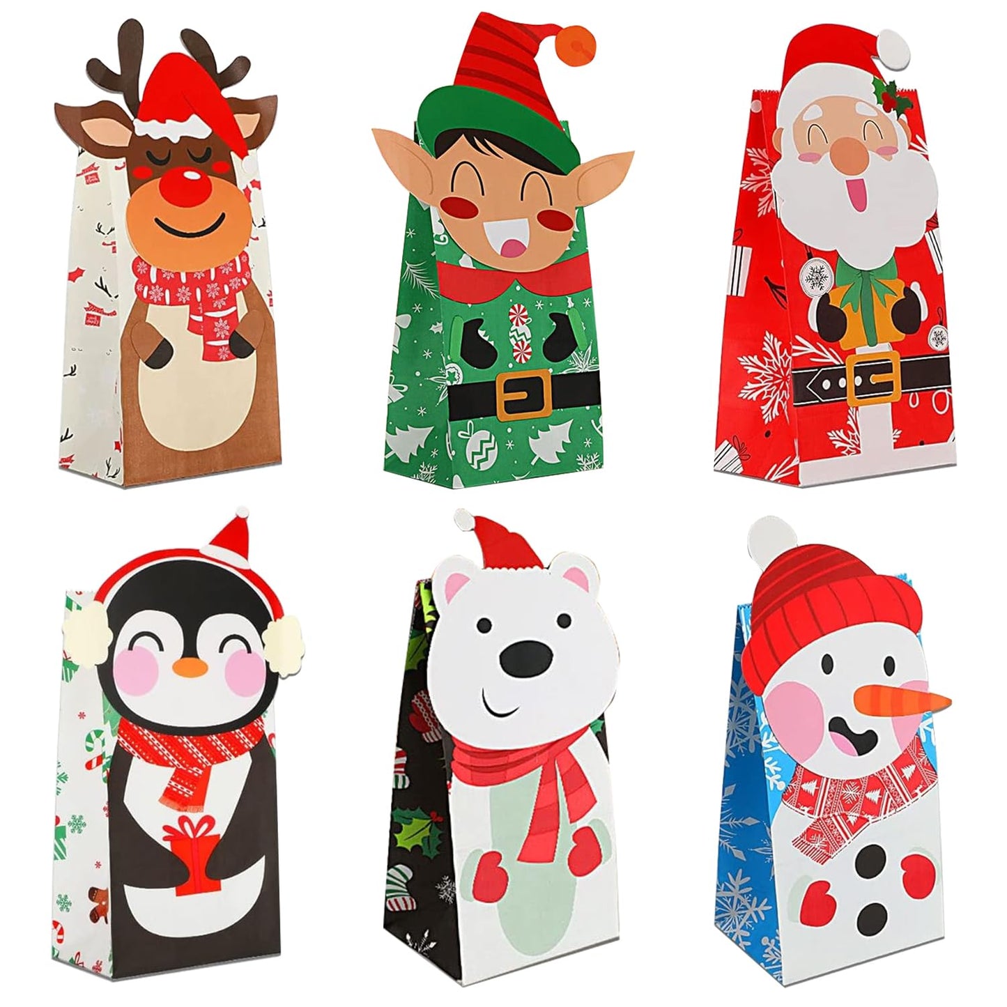 Christmas Treat Bags - 24 Pcs Paper Gift Bags with 24 Stickers, Kraft Goodie Bags for Party Favors, Classroom Giveaways & Seasonal Celebrations