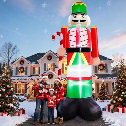 TURNMEON 14FT Giant Christmas Inflatables Nutcracker Soldier Outdoor Decorations Hold Candy Cane Inflatable Nutcracker Christmas Decorations Built-in LED Lights Blow Up Xmas Decor Outside Yard Lawn