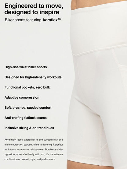 Conceited Biker Shorts Women Tummy Control - Pockets - Spandex - Workout - Yoga - Gym - Off White - Large