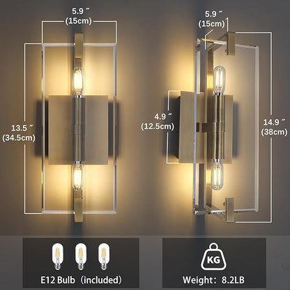 Crystal Vanity Wall Sconces Lights for Bathroom 13.5in Gold Sconces Wall Lighting,Modern Brass Vanity Lights Fixture,Luxury Indoor Wall Sconce for Bedroom,Hallway,Staircase,Living Room,Dining Room