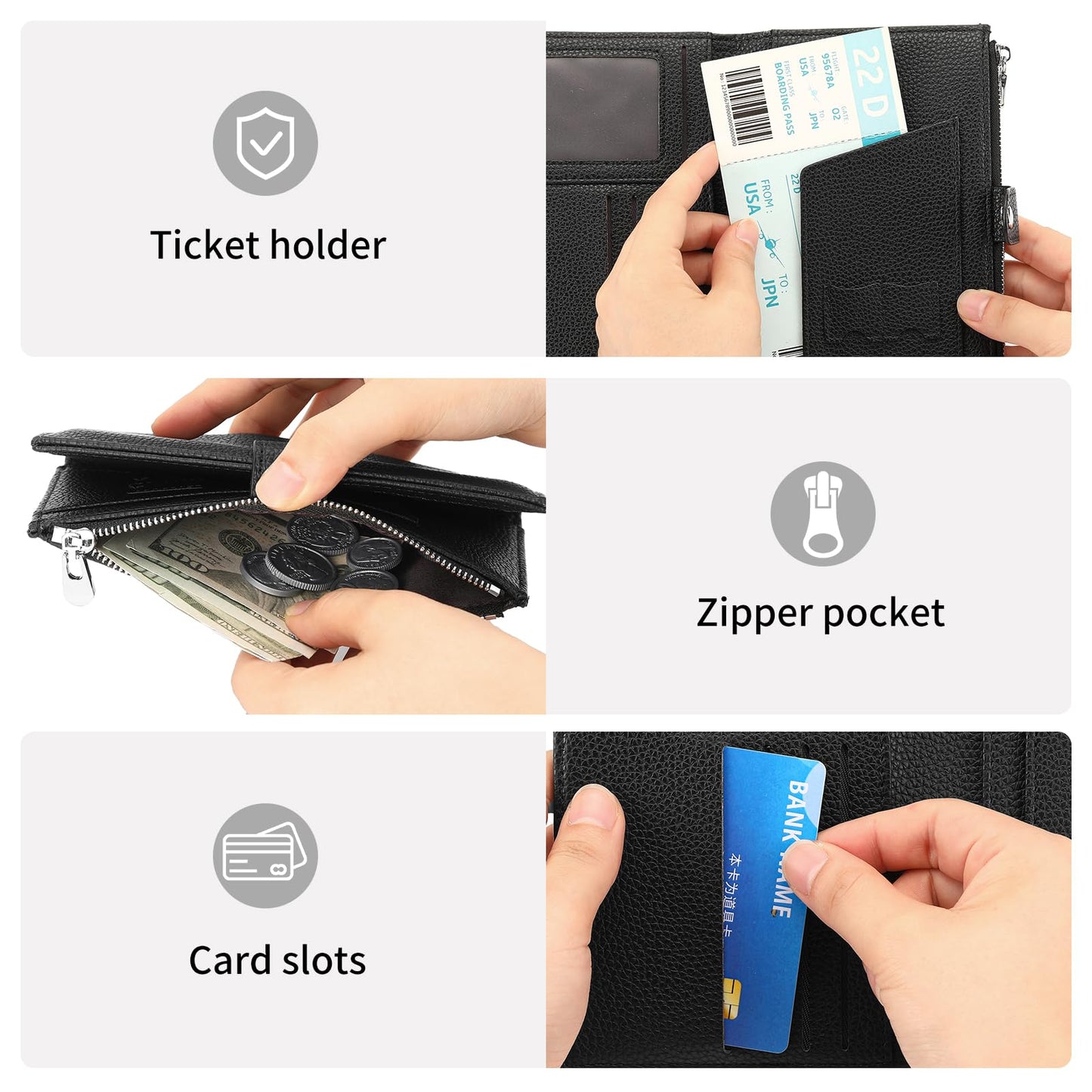 RNIEGA Passport Holder for Women Leather Passport Wallet for Travel RFID Blocking Passport Wallet Credit Card Holder with Zipper Pocket