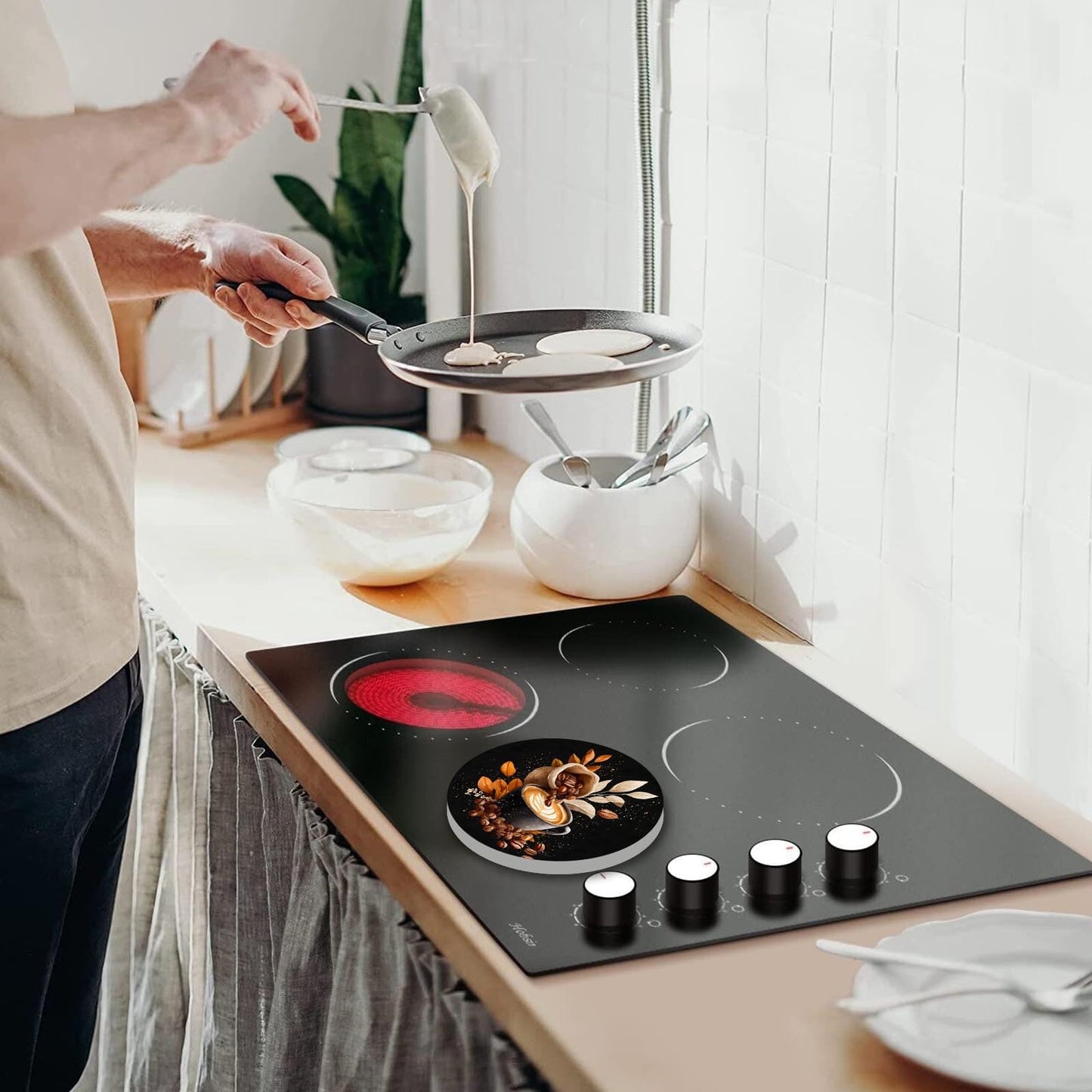 Tucocoo Coffee Stove Burner Covers Sweet Home Metal Stove Burner Cover,Set of 4,Coffee Beans Dining Room Gas Stove Burner Covers Cartoon Pattern Round Burner Cover Cooktop Decorations