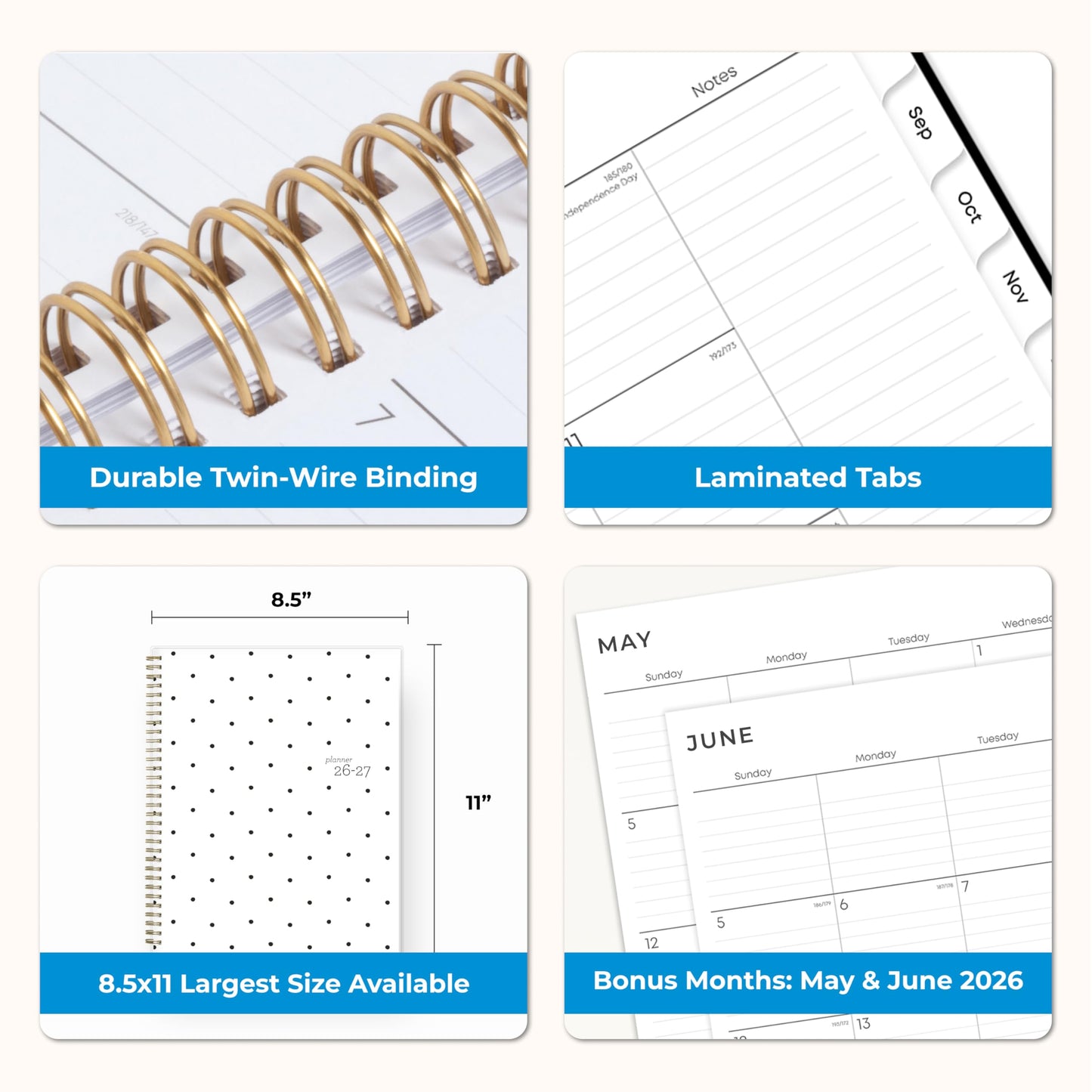 Blue Sky 2026-2027 Weekly and Monthly Academic Year Planner Calendar, July 2026 - June 2027, 8.5" x 11", Flexible Cover, Wirebound, Laminated Tabs, Storage Pocket, Pippi
