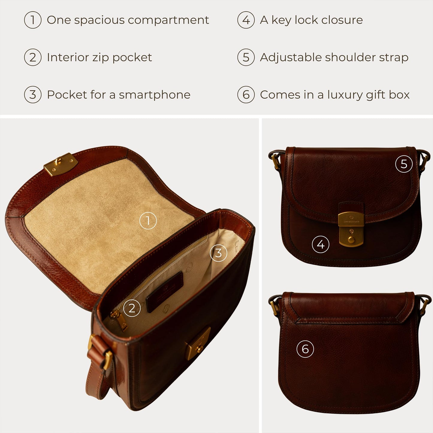 Time Resistance Leather Crossbody Bag – Saddle Bag with Magnetic Closure - Leather Messenger Bag for Women (Brown)