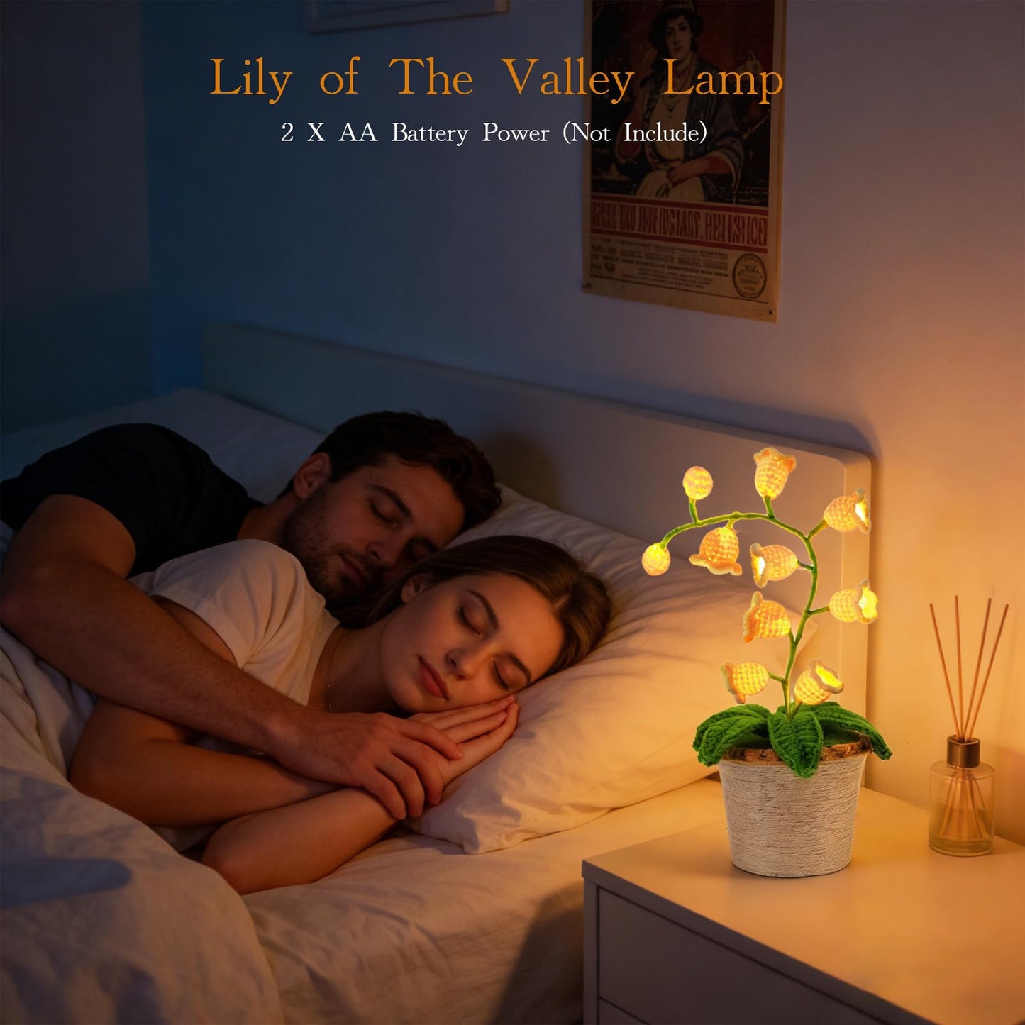 AVEKI Lily of Valley Lamp, Handmade Crochet Artificial Flower Lamp with Warm Light, Cute Desk Lamp for Bedroom, Battery Power Decor LED Night Light, Gift for Mom Daughter Girlfriend (Warm) (Yellow)