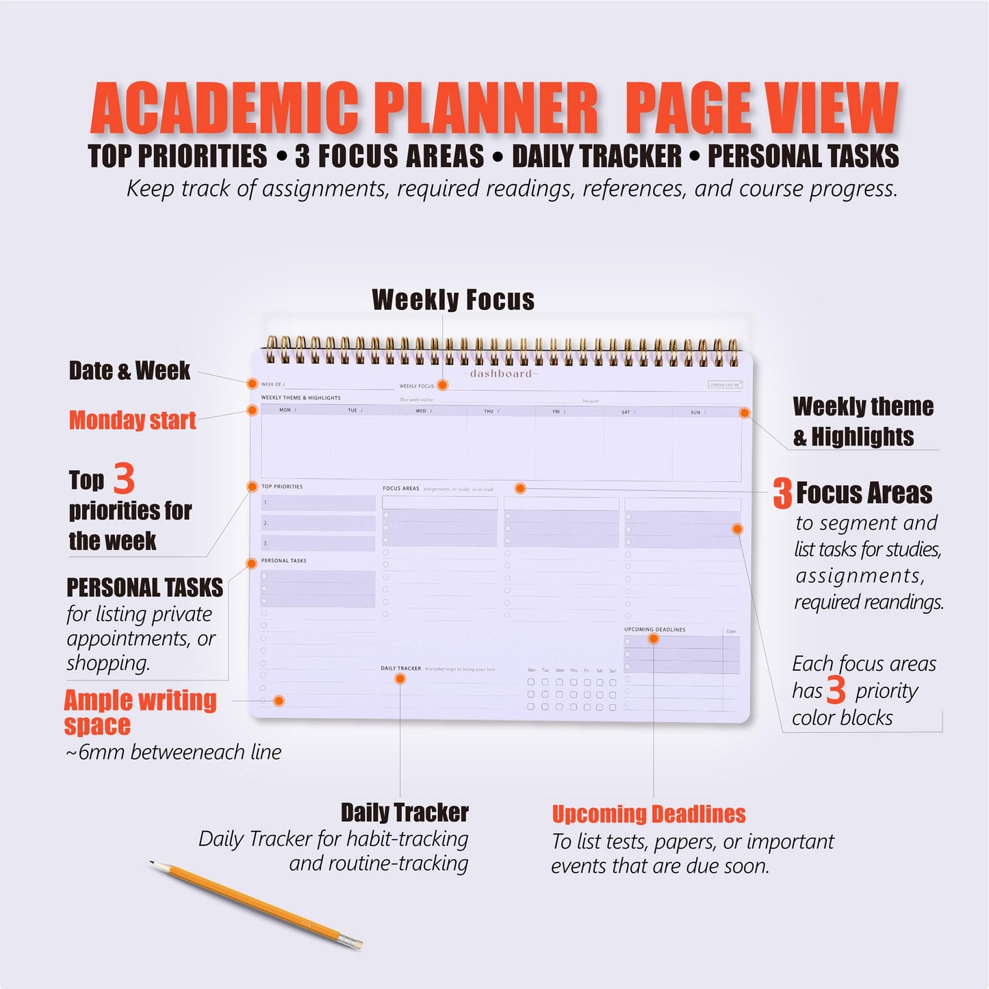 Weekly Academic Planner for Student - 54 Weeks Spiral Dashboard Desk Pad Is The Perfect Organizer for Managing Your School & Personal Life - Study Planner for Year Productivity
