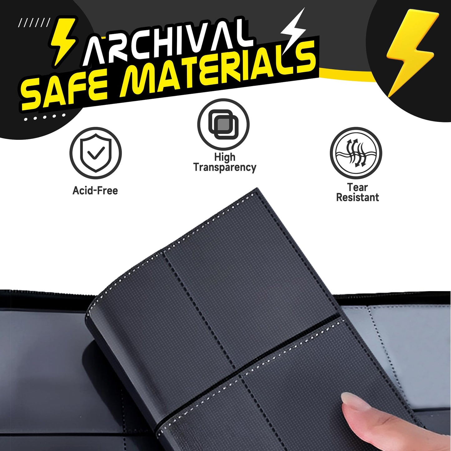 Trading Card Binder 4 Pocket,400 Pocket Card Collection Binder with 50 Removable Sleeves,PU Waterproof Top Card Book,3-Ring Zipper Collectible Trading Card Album for MTG/TCG/Card Holder Gift(Black)