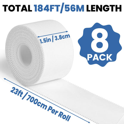 NUITPY 8 Pack Athletic Tape, White Sports Tape, Easy Tear Wrist Tape, Strong Adhesion Tapes for Boxing, Gymnastics, Hockey, Soccer, Lacrosse and First Aid(1.5in x 184ft Total)
