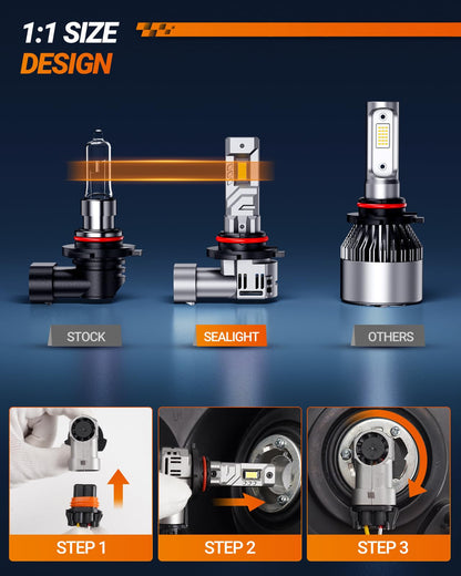 SEALIGHT 9005 9006 Bulbs, 60000LM 8X Brightness 9005 9006 Fog Lights, 6500K Cool White Bulbs with 15000RPM Fan, Plug and Play, IP68 Waterproof, Pack of 4