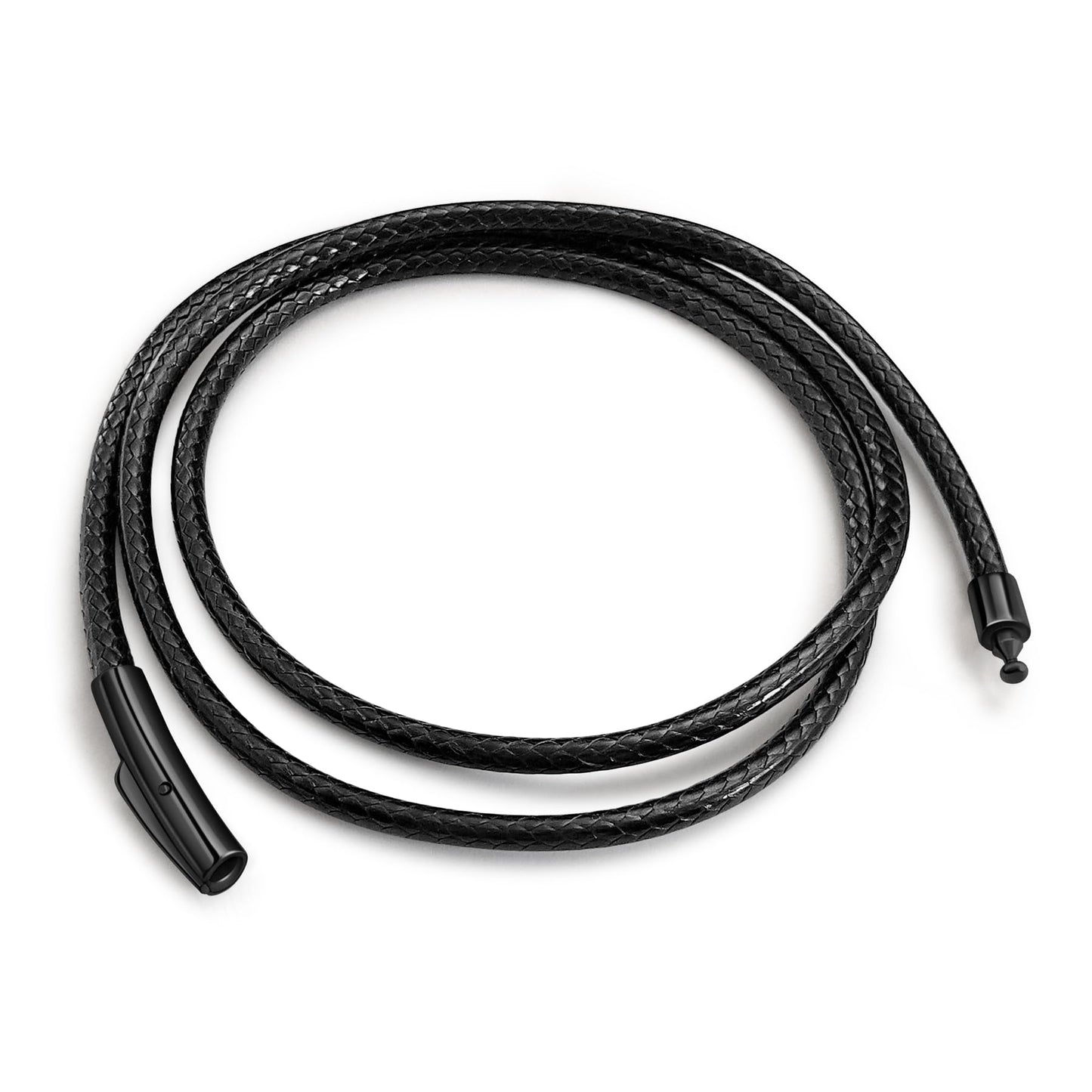 Oaldilee 3MM Black Leather Cord Necklace, 24 Inches String Wax Rope Black Chain Necklaces with Black Clasp