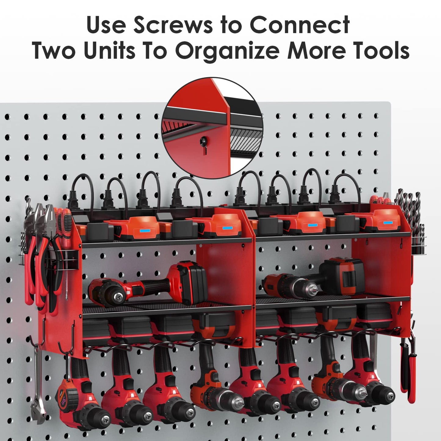 CCCEI Wall Mount Modular Tool Charging Organizer, Red, 1 Pack, 3 Tier.