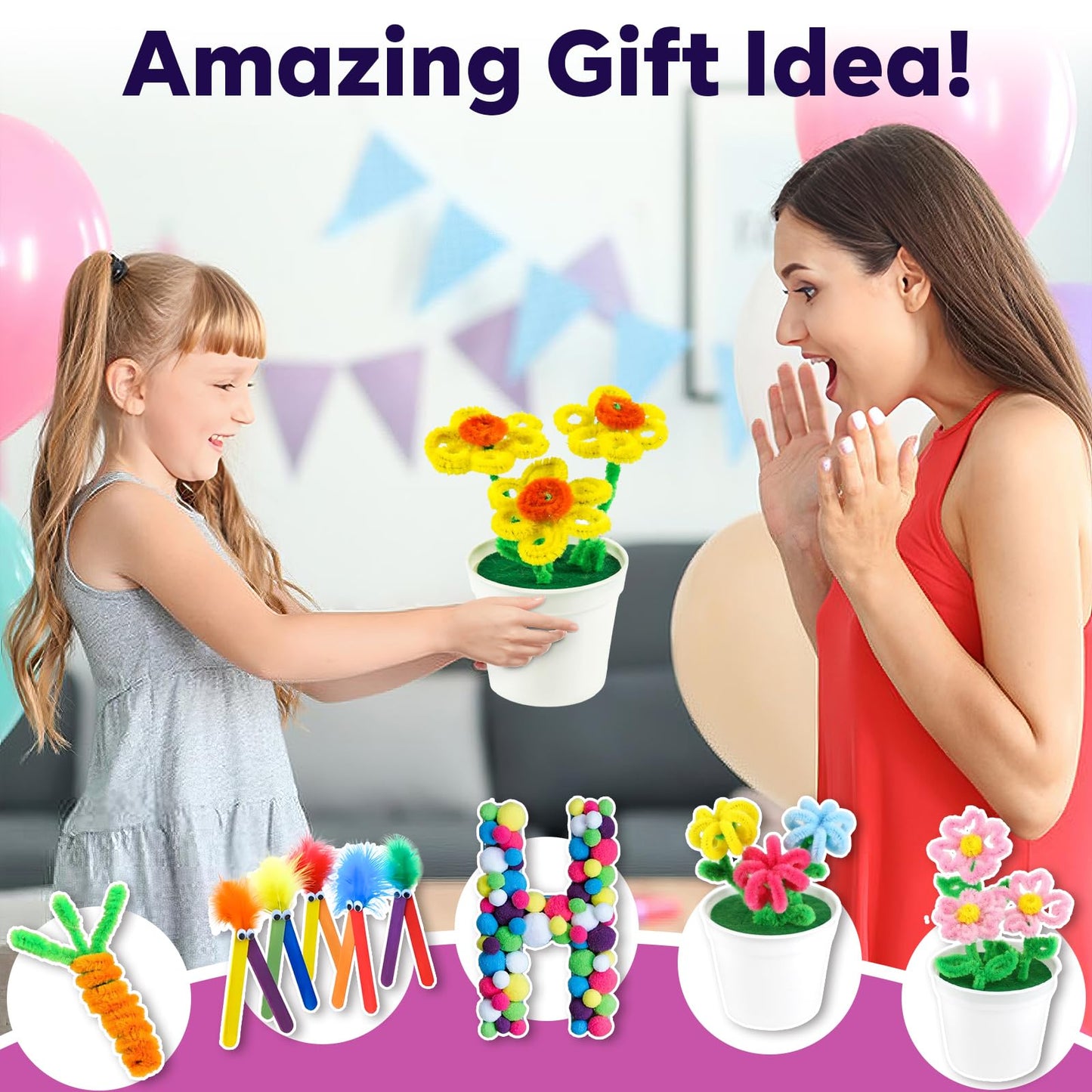 FUNZBO Arts and Crafts Supplies for Kids - Toddlers Craft Kit with Glitter Glue Stick,Pipe Cleaners Pom Poms Craft Tools, DIY School Supplies Kit, Girls Toys, Birathday Gifts for Girls Boys Age 4+