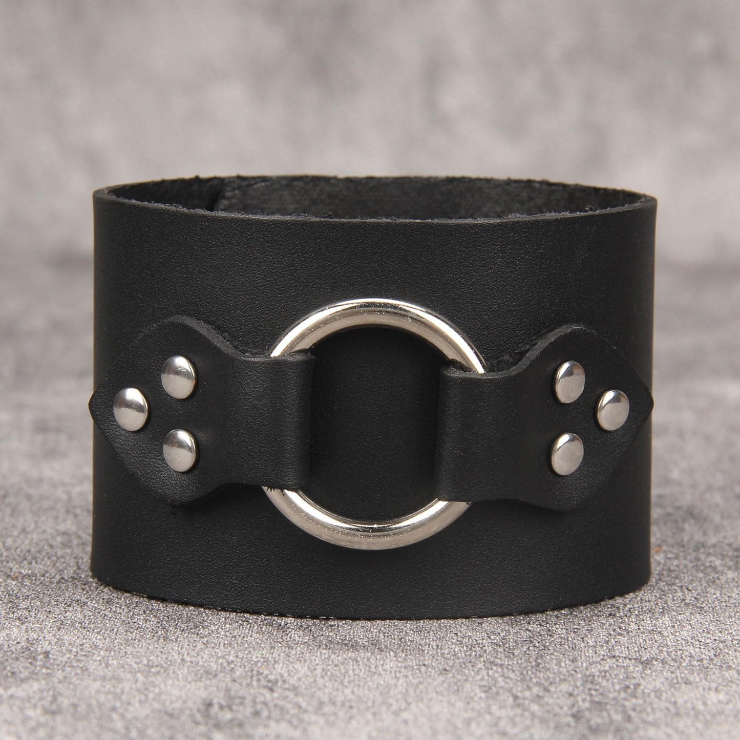 Jeilwiy Mens Cuff Bracelet Punk Rock Bracelets Black Leather Bracelet for Men Women Plain Punk Leather Snap Bracelets