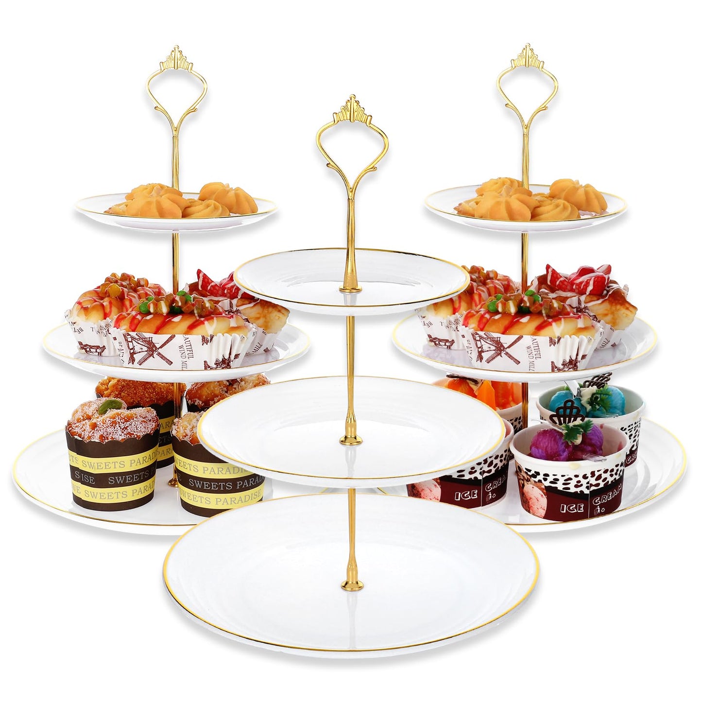 wutfuooo 3 Pack Tiered Cupcake Stand, Plastic Cupcake Stand Tower, 3 Tier Round Shape Dessert Serving Tray, White Cookie Candy Buffet Stand for Tea Party, Baby Shower, Wedding, Birthday, Christmas