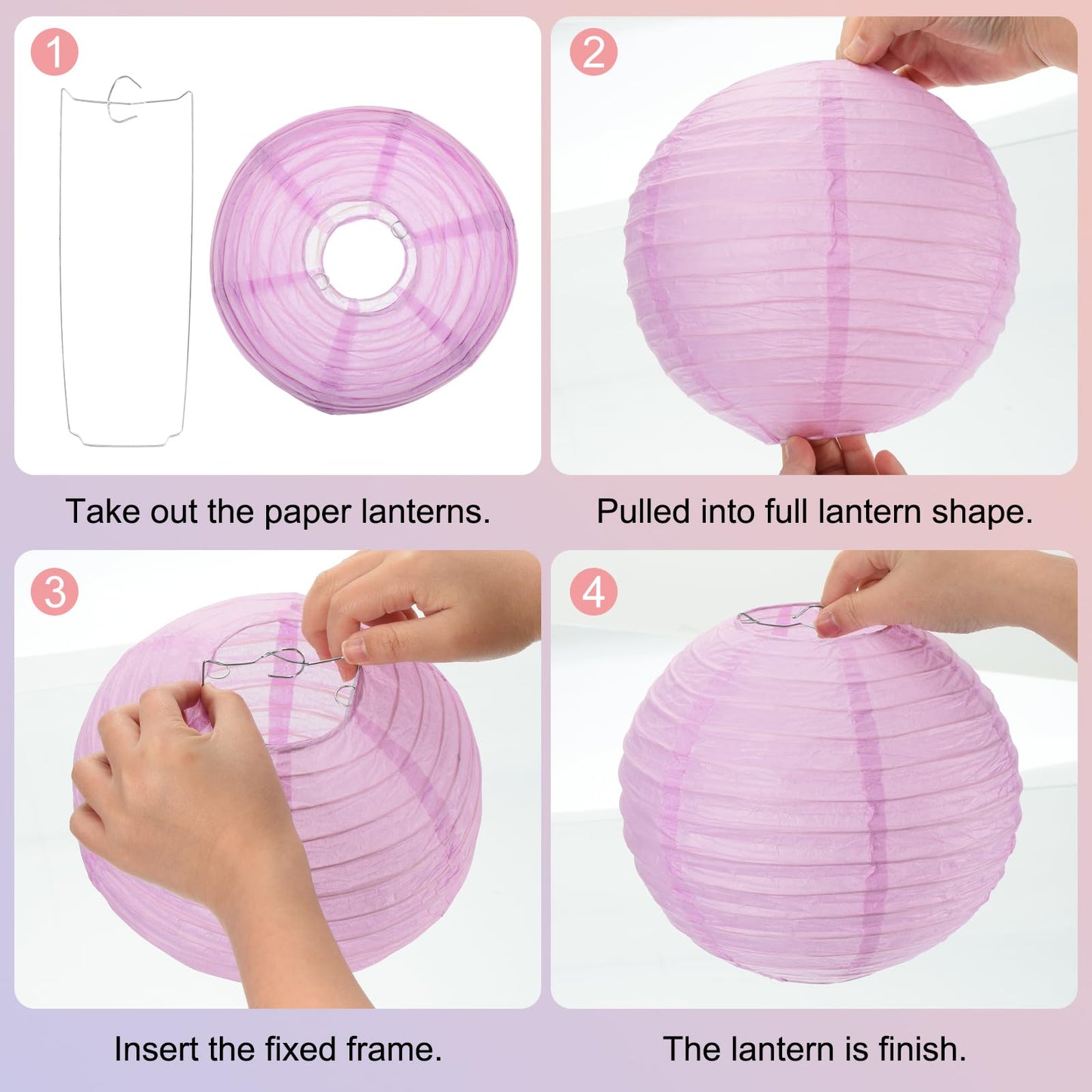 MECCANIXITY 6PCS Paper Lanterns Decorative, 6" 8" 12" Light Purple Round Hanging Lantern Chinese Lanterns for Home Decor, Birthday, Wedding, Christmas Party
