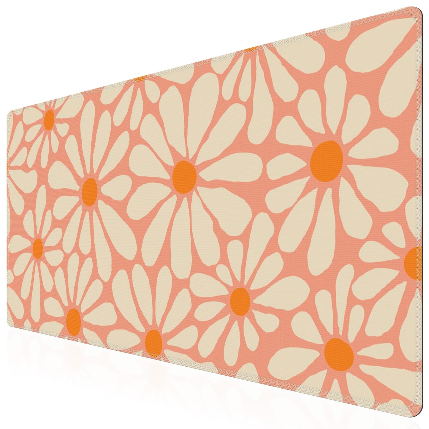 iCasso Desk Mat, Desk Matt for Desktop, Cute Desk Pad Mat, XXL Large Mouse Pad for Desk, Anti-Slip Big Mousepad with Stitched Edges, Keyboard Pad Mouse Mat for Computer, Work, Gaming (Orange Floral)