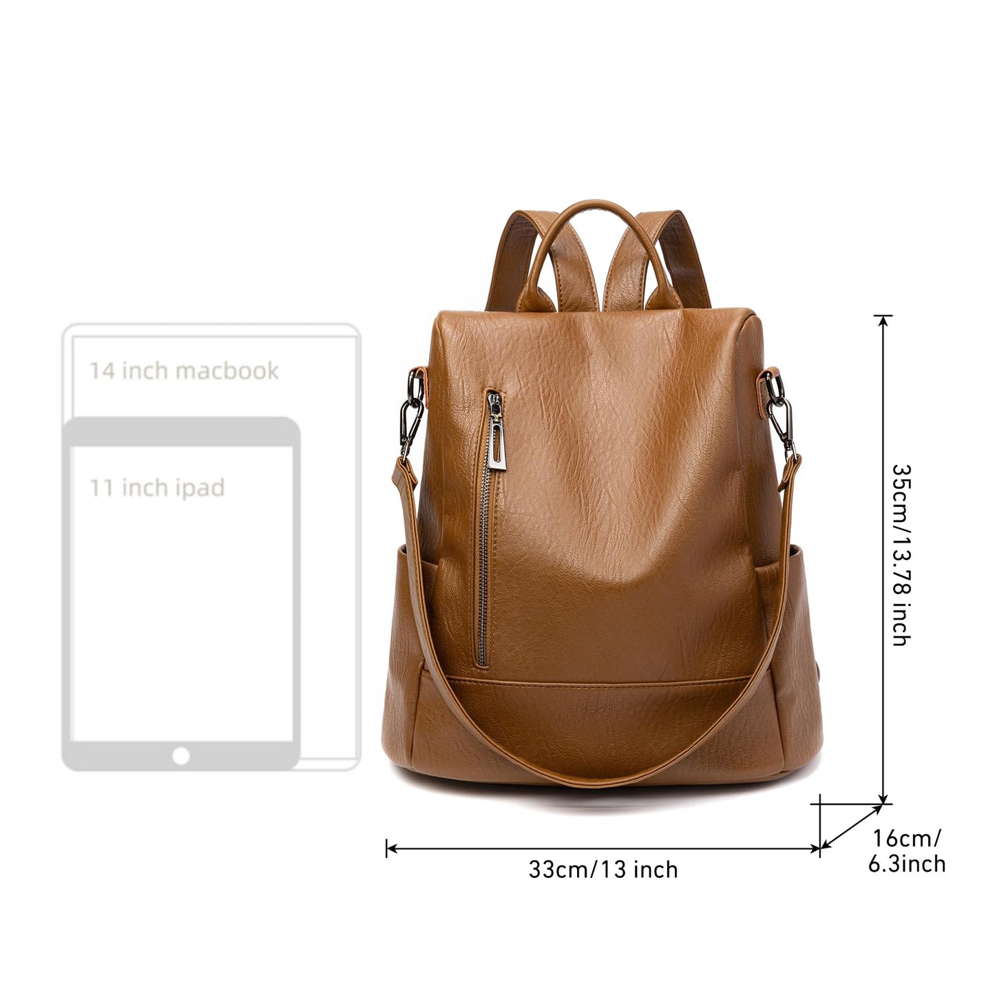Didida Fashion Backpack Purse For Women Anti-theft Rucksack Pu Leather Lightweight Water-resistant Shoulder Bag, Brown
