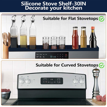 AWOKE Stove Top Shelf 30 Inch - Silicone Material Magnetic Shelf for Stove - 3 Functional Partitions Kitchen Spice Rack Organizer-Black,Kitchen Gadgets Storage Organization