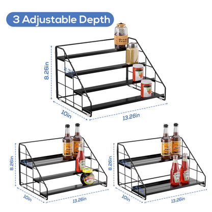 Spice Rack Organizer for Cabinet, 4 Tiered Spice Rack Organizer, Tiered Adjustable Spice Shelf for Kitchen Countertop Pantry Organization (Bright Black)