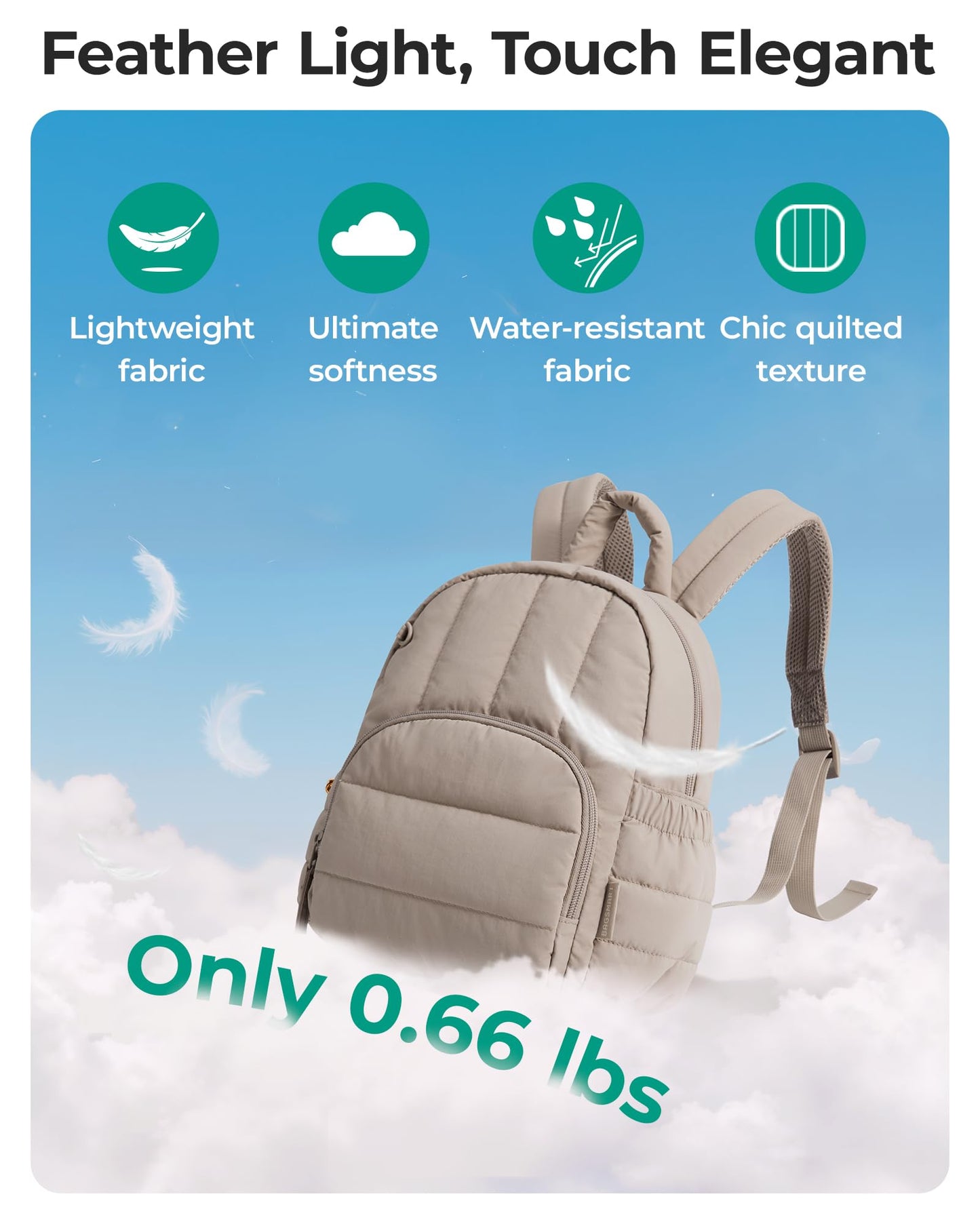 BAGSMART Mini Backpack for Women, Lightweight Puffer Small Backpack Purse, Quilted Casual Travel Daypack, Cute Water-Resistant Bookbag for Daily, Brown