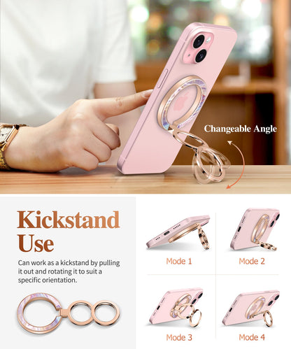 GVIEWIN Magnetic Phone Ring Holder, Compatible with MagSafe Phone Grip with Adjustable Stand, Magnet Phone Ring Kickstand for iPhone 17/16/15/14/13/12 Pro Max Plus Air/Other Phones (Glitter/Silver)